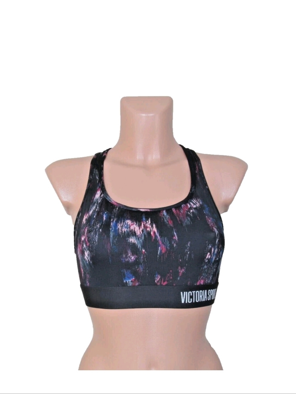 Victoria's Secret Sport Bra Black Multi-Color Pattern W Strappy Sides - XL